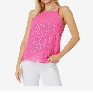 NWOT Lilly Pulitzer Aura Pink Viscose Metallic Clip Dobby tank top